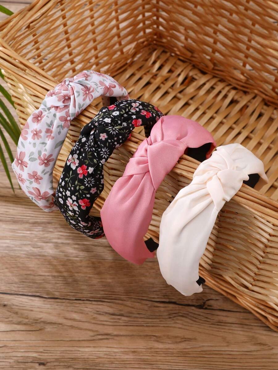 4 件装女士印花发带，时尚优雅的粉色调，适合日常、节日、派对等场合，可搭配佩戴，是美发、家居装饰的理想之选。 - 彩色 - 查看 1