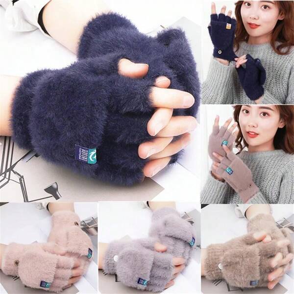 Plush Fingerless Gloves, Soft & Warm Mittens For Women, Flip-Top Design For Writing, Outdoor Winter Cold Protection