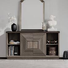SICOTAS Large Sideboard Buffet Storage Cabinet - Wood Credenza Buffet Table With Storage, Concentric Squares Sliding Door, Entryway Table Coffee Bar Cabinet For Kitchen Entryway Living Room - Natural Oak - 查看 3