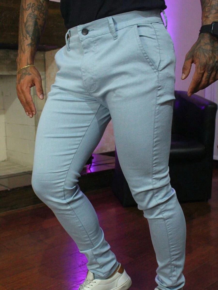 Men's Thin Skinny Sport Pants With Knife Pocket - 淺藍色 - 查看 1