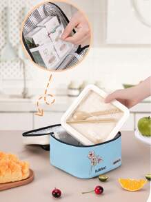 定制文字新品多巴胺大容量双层午餐包防水便携饭盒包阳离子大号保温包冰袋加厚野餐包保温包午餐盒包户外野餐旅行夏季沙滩女式野餐包保温午餐包多功能野餐包通勤便当包 - 彩色 - 查看 5