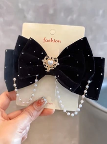 1pc Fashion Rhinestone & Pearl Decorated Butterfly Hair Clip, Suitable For Daily Or Festival Wear - Multicolor - View 5