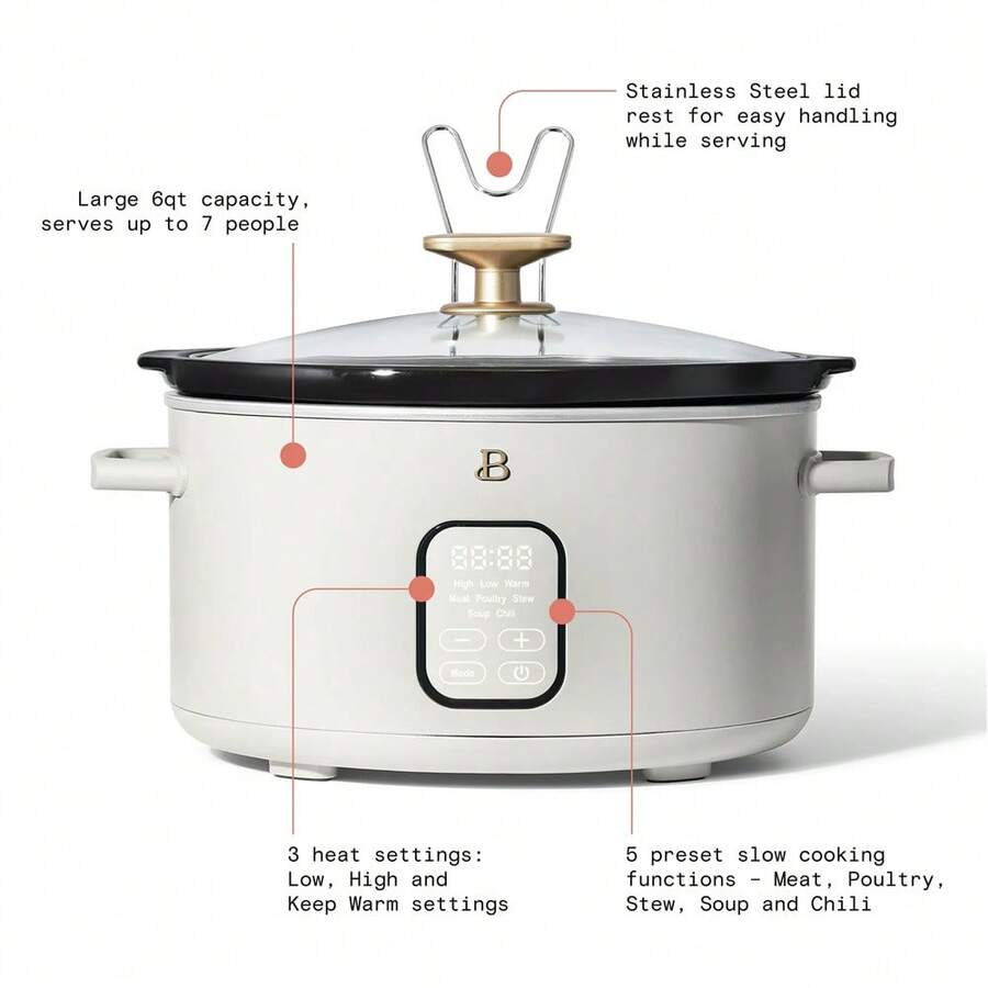 Beautiful 6 Qt Programmable Slow Cooker, Meat, Poultry, Stew, Soup And