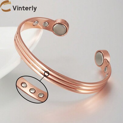 Pulseras de cobre puro ajustables de brazalete abierto con rayas de 9,3 mm, pulseras magnéticas de alta calidad y de joyería redimensionable
