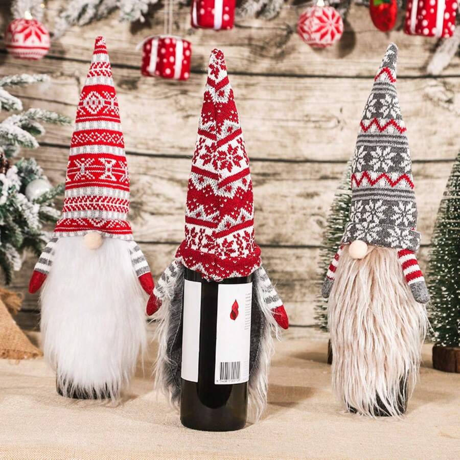 Christmas Knitted Faceless Old Man Long Beard Bottle Hat Bottle Cover