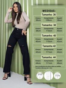 Women's Wide Leg Ripped Jeans Various Colors Butt Lifting Wide Leg Current Fashion On 100% Denim Thick Fabric Casual Style High Waist Premium Blogger - 黑色 - 查看 5
