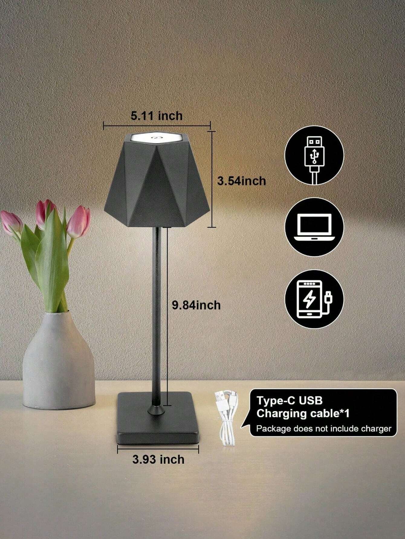 Cordless Lamp, Touch Sensor Control LED Desk Lamp, 3 Color Dimmable