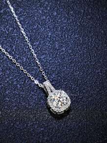 1pc 1 Carat D VVS Grade With GIA Certificate Classic Fashionable Luxurious Elegant S925 Silver Plated Platinum Moissanite Geometric Pendant Necklace - Moissanite Pendant Necklace - View 4