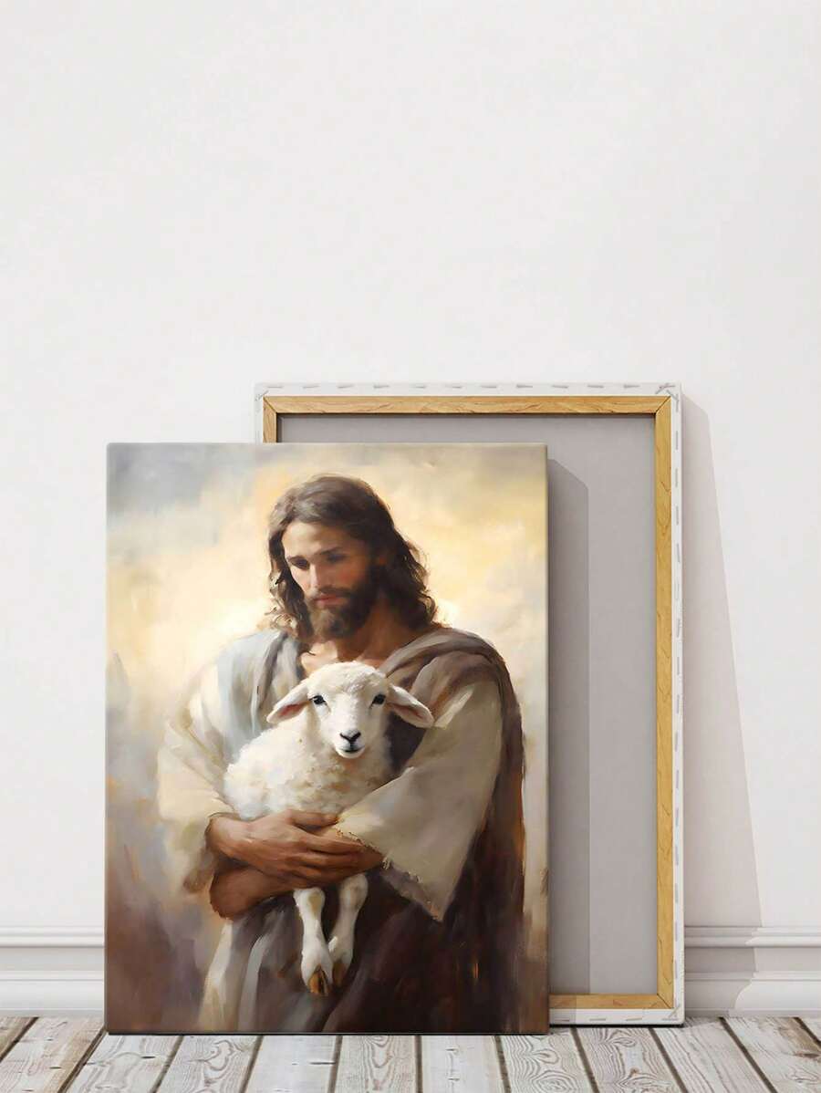 Tranh sơn dầu Chúa Jesus Christ Người chăn chiên nhân lành cổ điển - Tranh vải treo tường có khung với đồ trang trí theo đạo Thiên chúa - Nhiều màu - Xem 1