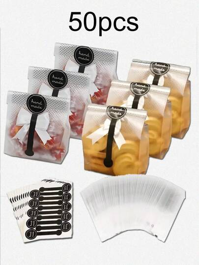 透明プラスチック/透明紙袋 20/50/100枚セット、ベーキングクッキー袋、パン、クッキー、ケーキ、チョコレート、キャンディ、スナック包装、ギフトバッグ、ベーキングパーティー用品、ウェディングパーティーギフトバッグに適しています