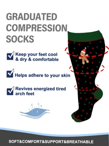 1 Đôi tất nén chống trượt cỡ lớn | Hỗ trợ cao khi đi du lịch/thể thao | Họa tiết dễ thương | Dành cho gia đình/bạn bè | Quà tặng Giáng sinh cho cả nam và nữ - màu xanh lá - Xem 4