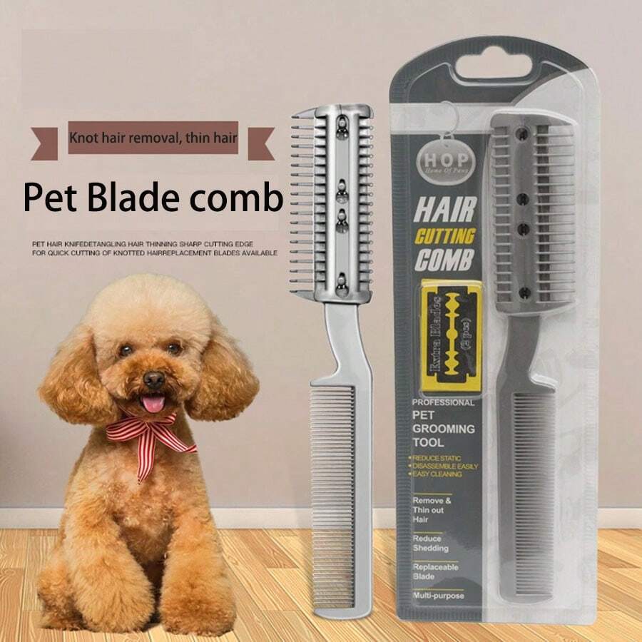1pc Pet Grooming Brush With Blades, Dog Fur Shedding Brush, Hair