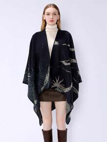 女士时尚保暖防风披肩，适合居家、通勤和旅行 - 藍色 - 查看 2