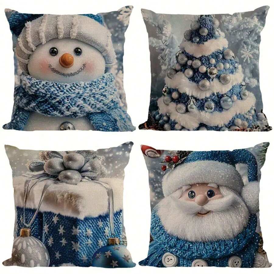 1 件圣诞雪人与礼物单面 3D 印花枕套，3 种尺寸可选，适用于沙发、榻榻米装饰（不含枕芯） - 彩色 - 查看 1