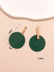 Round Drop Earrings - Green - View 4