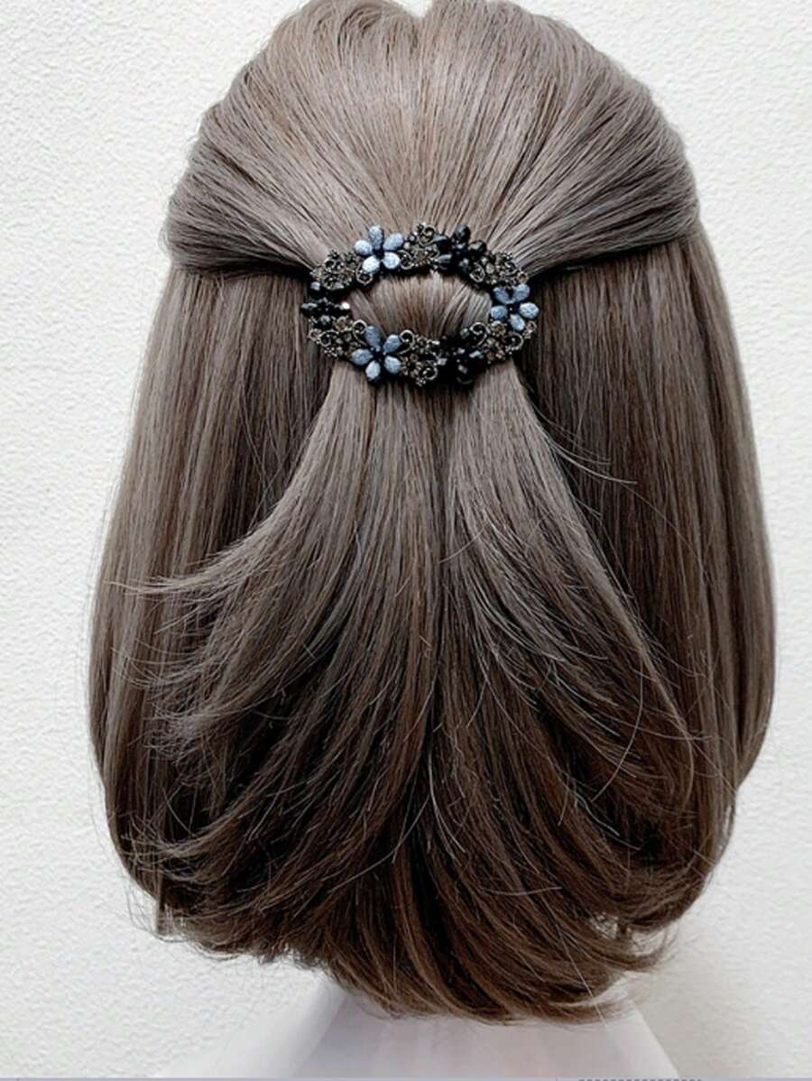 1 pieza Pinza de pelo con muelle y decoración de cristal, pasador ovalado accesorio para el cabello para mujeres, ideal para la escuela y eventos formales