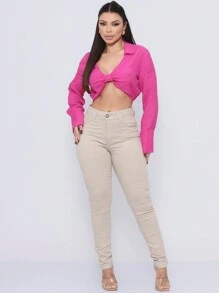 Women's White Skinny Jeans High Waist Slim Butt Lifting Pants - 米色 - 查看 1