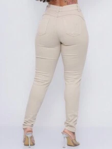Women's White Skinny Jeans High Waist Slim Butt Lifting Pants - 米色 - 查看 3