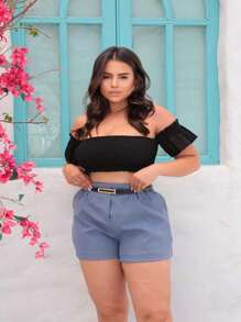 Women's Tailored Shorts With Belt, Beautiful Real Photos - Màu xám đen - Xem 1
