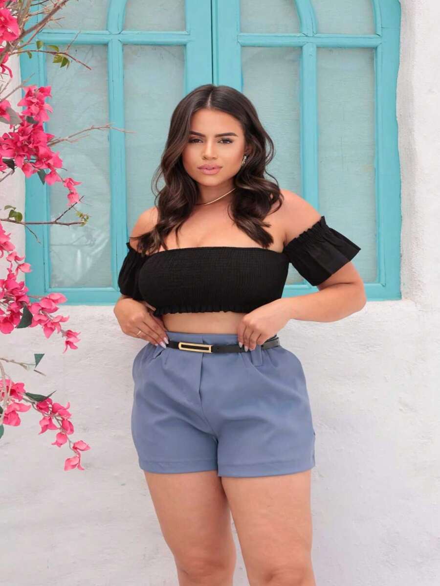 Women's Tailored Shorts With Belt, Beautiful Real Photos - Màu xám đen - Xem 1