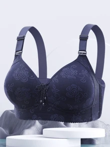 6pcs Jacquard Thin Cup 3-Row Hook Uplift Full Coverage Wireless Unpadded Bras For Women