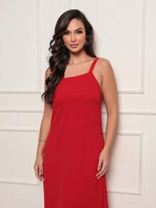 Long Dress With Pocket And Side Slit In Elegant Dune Fabric - 紅色 - 查看 2