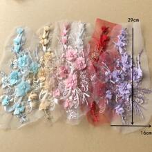 1 件精致 3D 串珠雪纺花朵贴片，用于婚纱的装饰贴花 - 彩色 - 查看 3