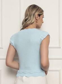 ONLYONE - JAPANESE MODAL SLEEVE CROPPED TOP WITH WAVE DETAIL HEM -  FIMINAS TOPS KNIT TOPS - Light Blue - View 2