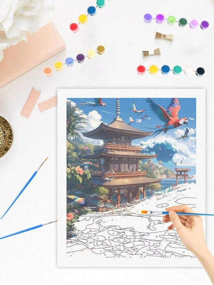 1pc Painting By Numbers Kits Building Landscape Acrylic Paint With Numbers Wall Art Picture For