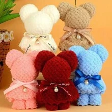 1 pieza Toalla con forma de oso de peluche creativa, decoración con cinta de perlas, regalo para cumpleaños, decoración de fiesta de vacaciones, regalo de festival - Multicolor - Ver 9