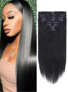 Eulisi 夹式接发真人发，60% 女士夹式接发，天然真人发，18 英寸 135 克 8 件，1 根墨黑色直发。真人发辫，适用于波西米亚风辫子，深水波浪，散装真人发 110 克，14-30 英寸卷发，适用于波西米亚风辫子接发，无纬 12A 湿发和波浪发，2 捆/包，自然色，P4/27#，99J#，27#，4#， - 黑色 - 查看 5