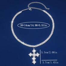 1pc Luxury Filled With Cubic Ia Cross Pendant Necklace - Silver - View 4