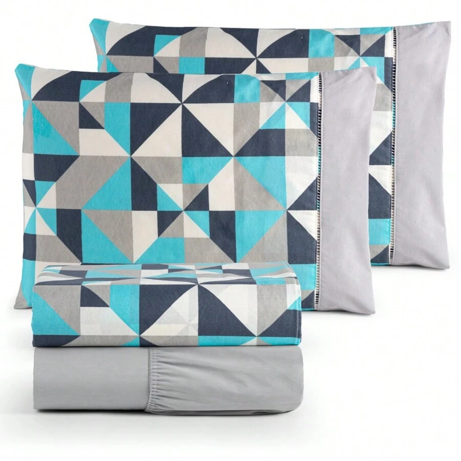 4 PIECE 100% COTTON 180 THREAD COUNT PRINTED DOUBLE SHEET SET - Xám - Xem 1