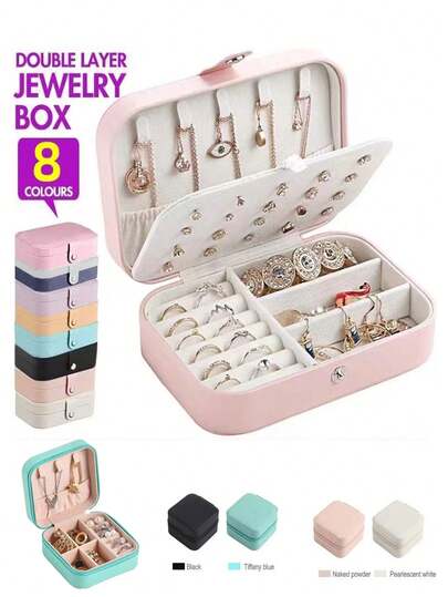 صندوق مجوهرات للسفر، صندوق مجوهرات للنساء، صندوق مجوهرات من الجلد الصناعي، صندوق تخزين الأقراط، تصميم إرجونومي، سعة كبيرة، قسم مخمل، تخزين الأساور، ديكور المنزل