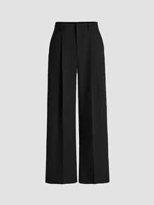 Draped Simple Design Suit Pants, European & American Latest Straight Leg Casual Trousers, All Season Fashionable Wide-Leg Pants