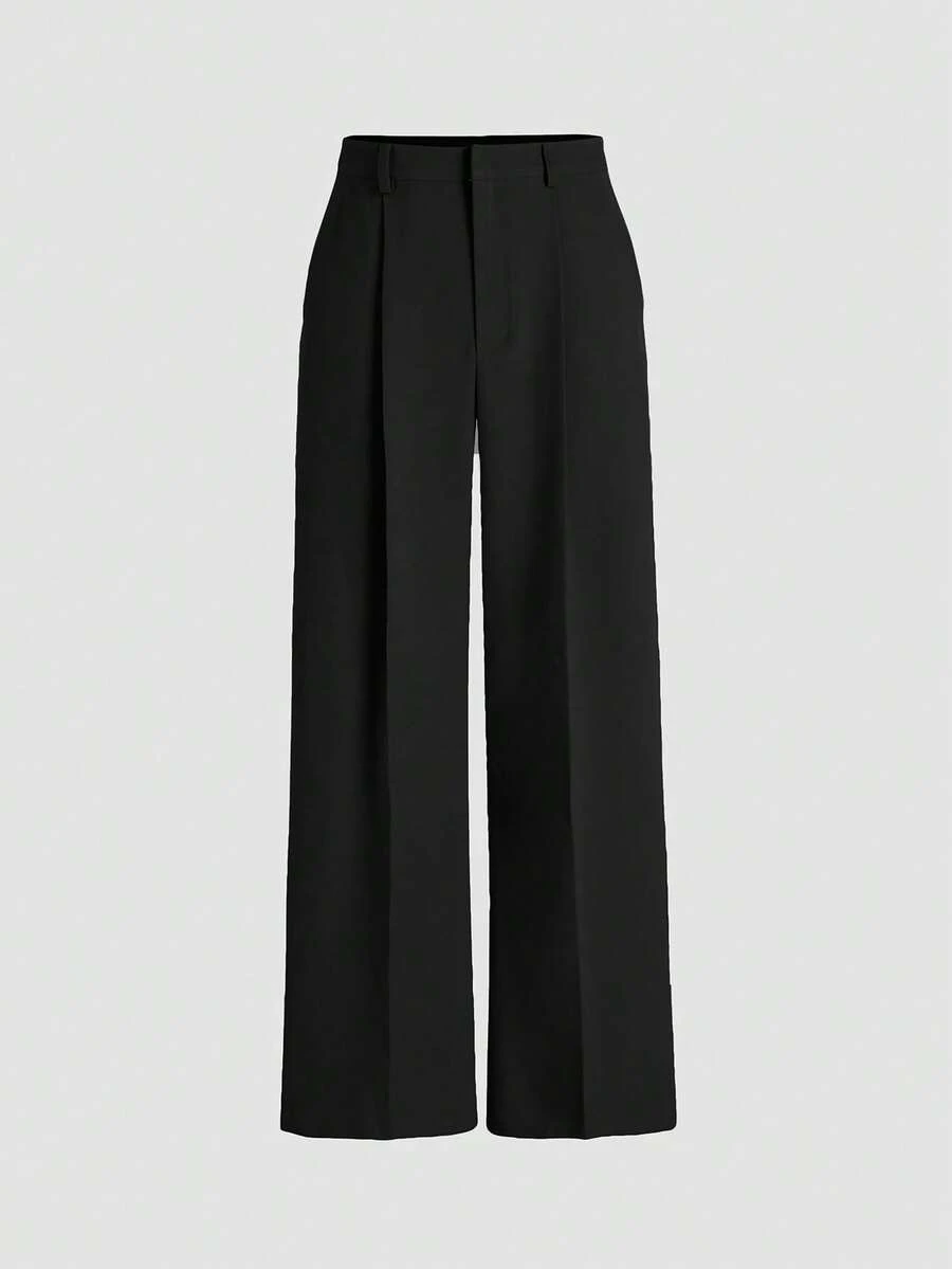 Draped Simple Design Suit Pants, European & American Latest Straight Leg Casual Trousers, All Season Fashionable Wide-Leg Pants