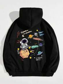 Men's Casual Sweatshirt 100% Cotton Promotion DTF Printed Astronaut On The Moon - 黑色 - 查看 1