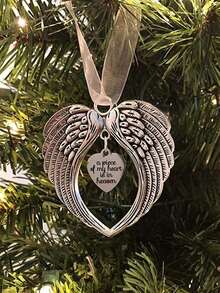 1pc My Heart In Heaven Christmas Pendant Angel Wings Christmas Tree Hanging Decoration Party Decoration Home Decoration Festival Pendant Commemorative Supplies,Christmas