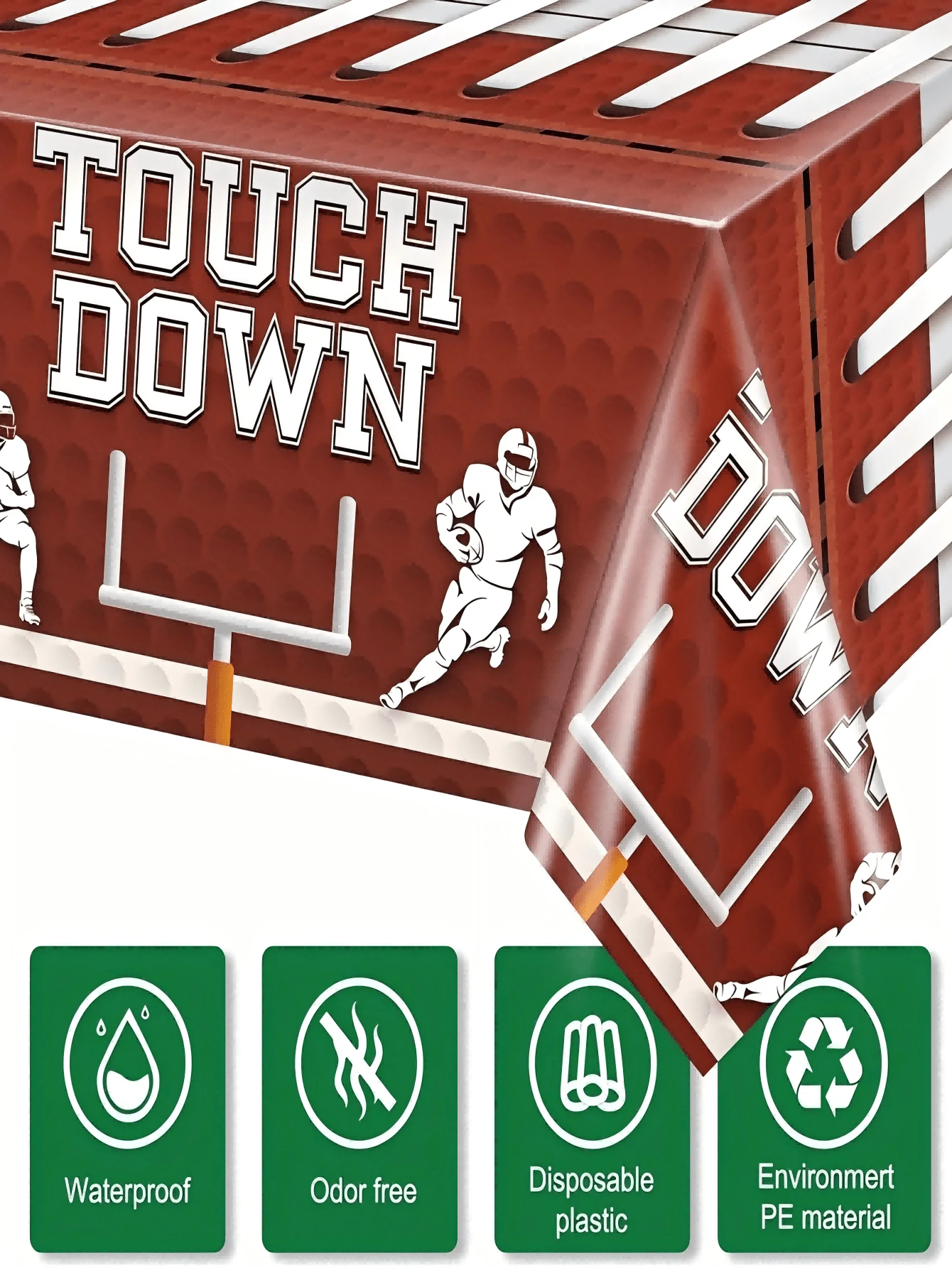1pc 137*274CM/54*108IN Disposable Table Cloth, Brown Football Themed