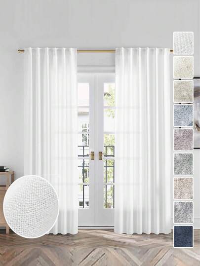 1 buc Perdele de in pentru decorarea camerei de zi, Perdele cu textura de in cu buzunar pentru tijă, perdea de fereastră modernă, respirabilă, pentru dormitor, cabină, fermă