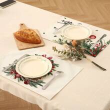 1 cái/4 cái/6 cái Miếng lót đĩa vải lanh Giáng sinh, Bông tuyết, Quả cầu Giáng sinh, Nơ, Cây thông Noel, Quả thông, Họa tiết chữ, Dễ vệ sinh, Thích hợp cho gia đình, Nhà hàng, Trang trí bàn ăn, Đồ gia dụng - Nhiều màu - Xem 6