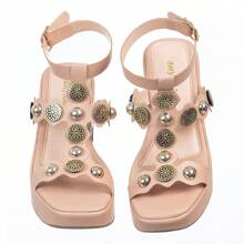 Women's Wedge Sandals With Comfortable Stone Platform - 米色 - 查看 3