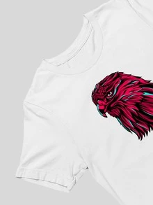 Men's Basic T-Shirt With Colorful Eagle Print, 100% Cotton Knit, Short Sleeve, Round Neck - 白色 - 查看 3