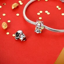 1 件银色经典红色珐琅方晶锆石幸运中国龙招财猫财神狮子麻将骰子饰品适合蛇手链项链吊坠串珠 DIY 珠宝制作女士女孩春节珠宝礼物送给朋友 - 銀色 - 查看 4