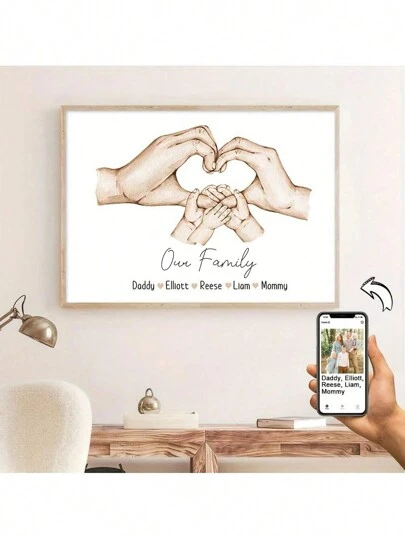 1pc Personalized Family Names Family Member Hands Boho Canvas Painting Minimalist Wall Art Posters Prints Picture Bedroom Home Decorative Gift Ornamental Exquisite, Modern, Contracted Custom, Personalized Valentine Day, Valentine Day Decor, Multi-Functional, Durable, Ornamental, Tea Room, Home, Garden, Office, For Anniversaries, For Valentine's Day, For Mother's Day, For Birthdays, For Father's Day, For Graduation, For Weddings, For Housewarming,Warm Ambience, Autumn Home Refresh, Scandinavian Cozy Home,Home Harmony