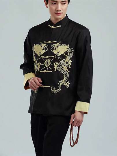 Chinese Traditional Phoenix Printed Clothes Dragon Tang Suit Clothing Men's Embroidered Long Sleeve Festival Wedding Jacket