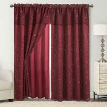 Mocassi Set Of 2 Lucia Curtain Panels  With Attached Valance 54" W X 84" L - Burgundy - View 1