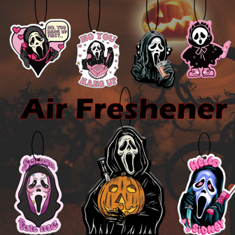 动漫万圣节骷髅/鬼魂风格设计汽车空气清新剂，派对礼物汽车后视镜挂式香味汽车香薰片，汽车内饰装饰，送给朋友的礼物