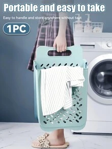 1 件装衣服篮节省空间收纳篮可折叠悬挂式洗衣篮适用于浴室洗衣篮 - 藍色 - 查看 1