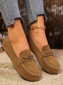 Vintage British Style Casual Flat Women Shoes Slip-On Loafer Flats, Breathable Suede Moccasins For Four Seasons, Driving & Walking